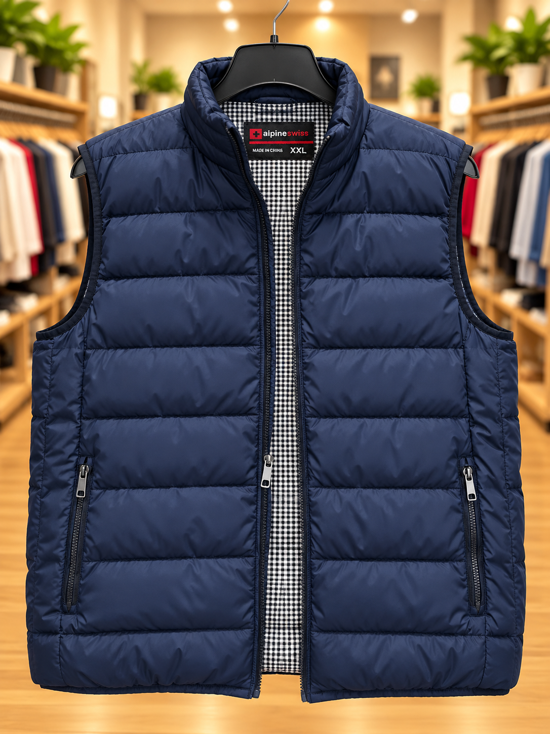 Alpine Swiss Navy Blue Quilted Puffer Vest — Size XXL