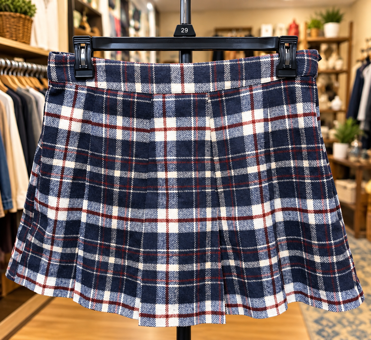 H&M Navy Plaid Pleated Mini Skirt – Size 8