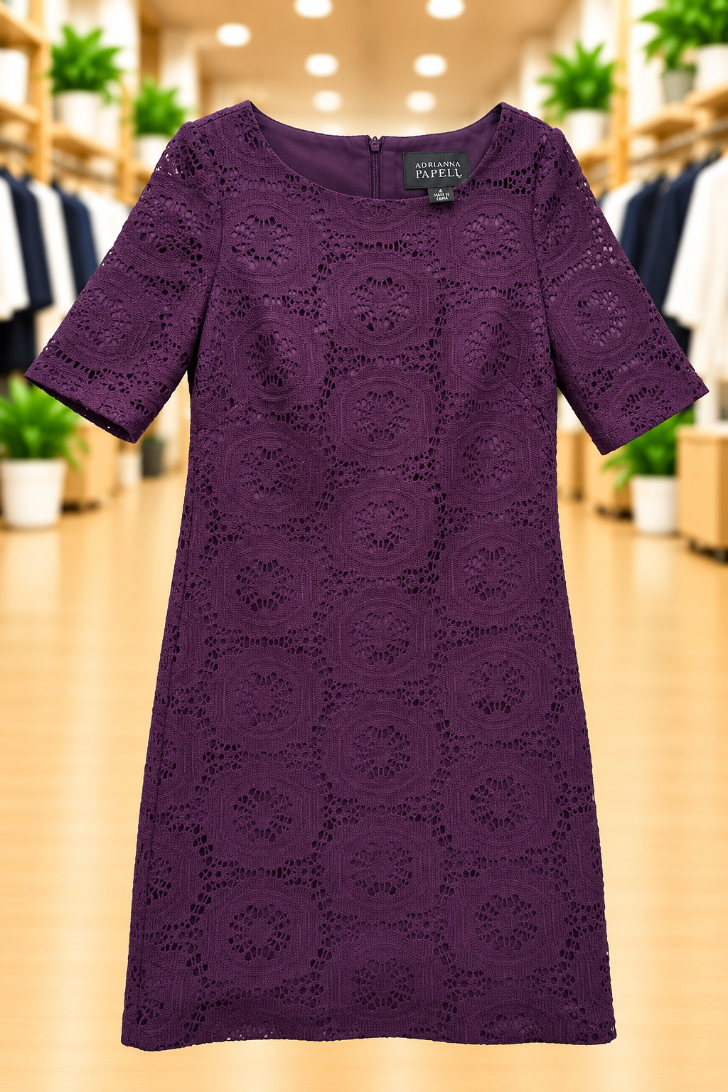 Adrianna Papell Purple Crochet Lace Dress — Size 4