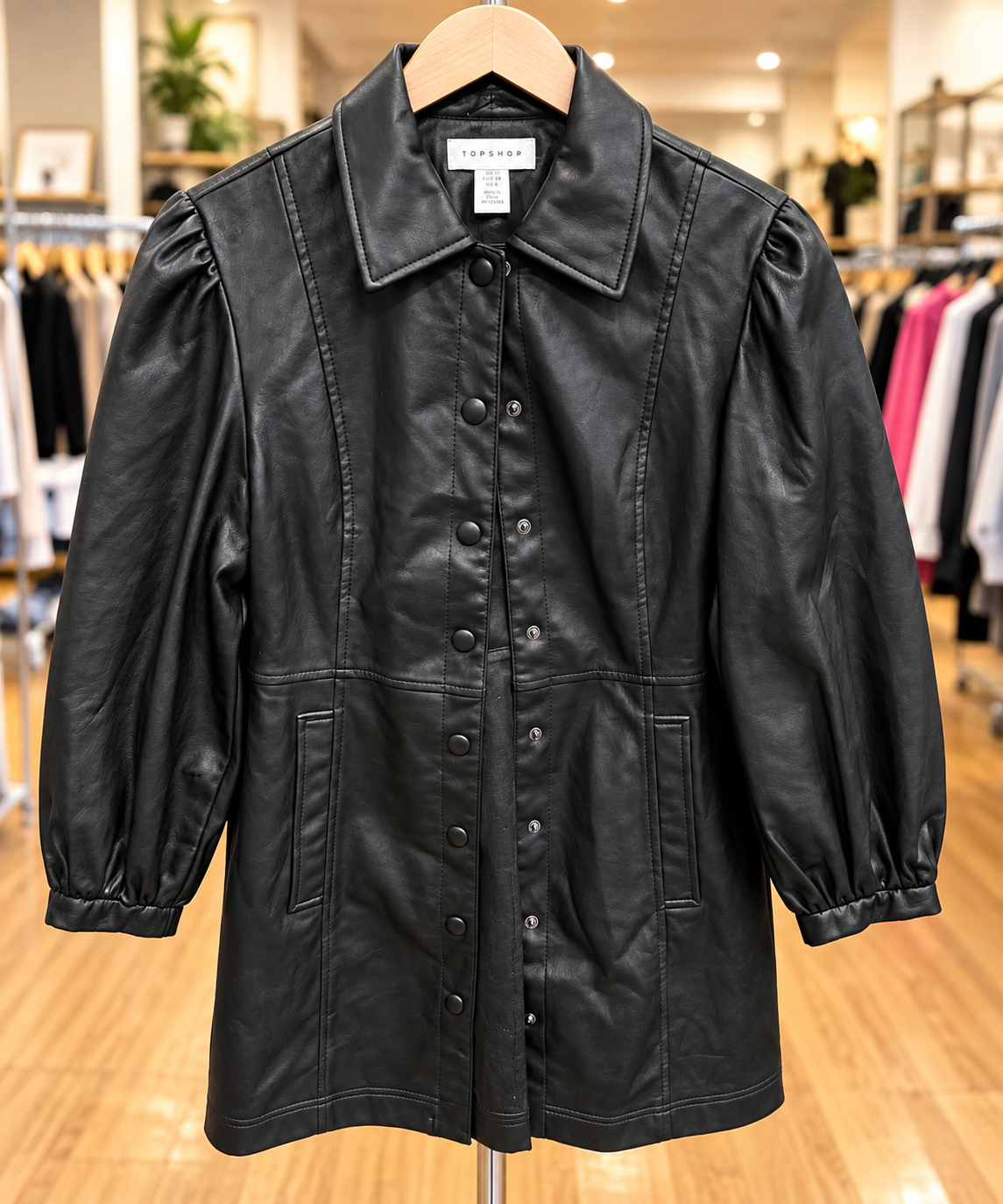 TOPSHOP Black Faux Leather Long Jacket – Size US 6