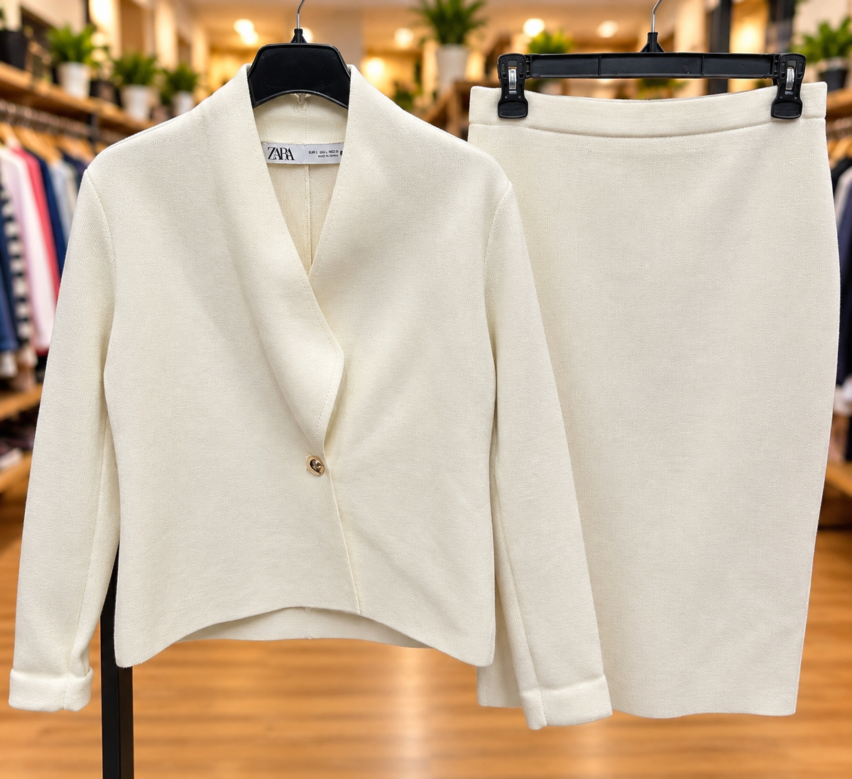 Zara Cream Knit Two-Piece Skirt Set – Size L