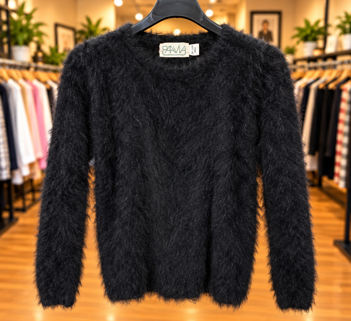 PAAVIA Black Fuzzy Sweater