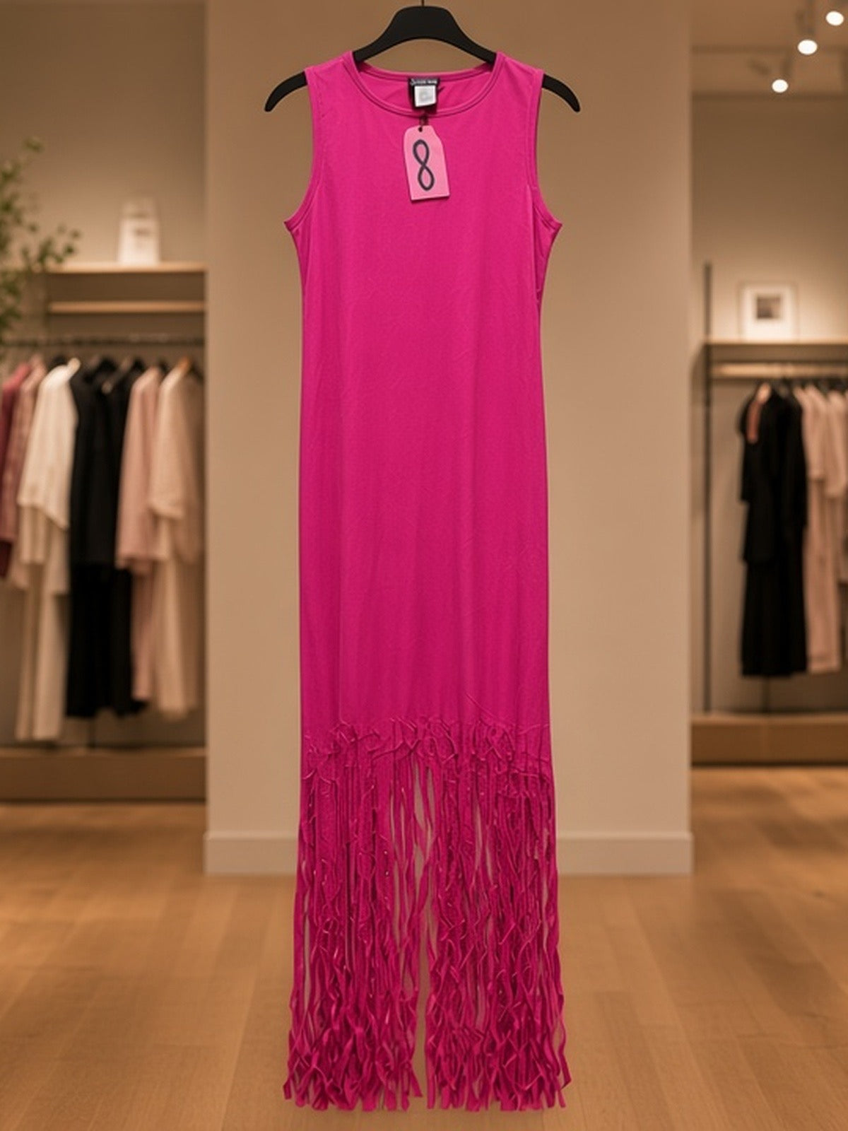 Esti Couture Fringe Maxi Dress — Hot Pink