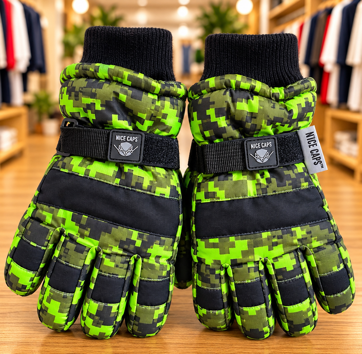 Nice Caps Green Camo Winter Gloves — Teen Size