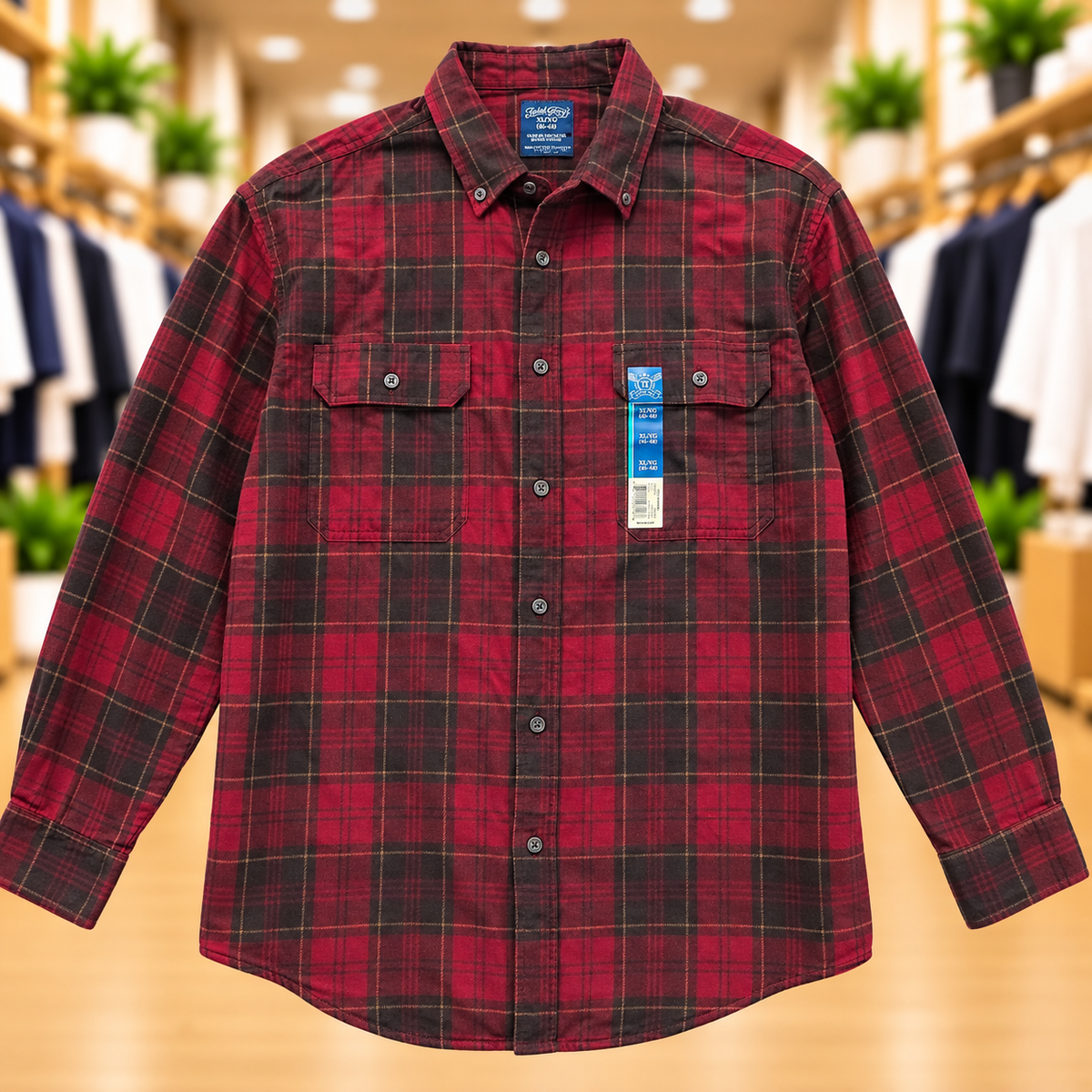 Faded Glory Red & Black Plaid Flannel Shirt — Size XL (46-48)
