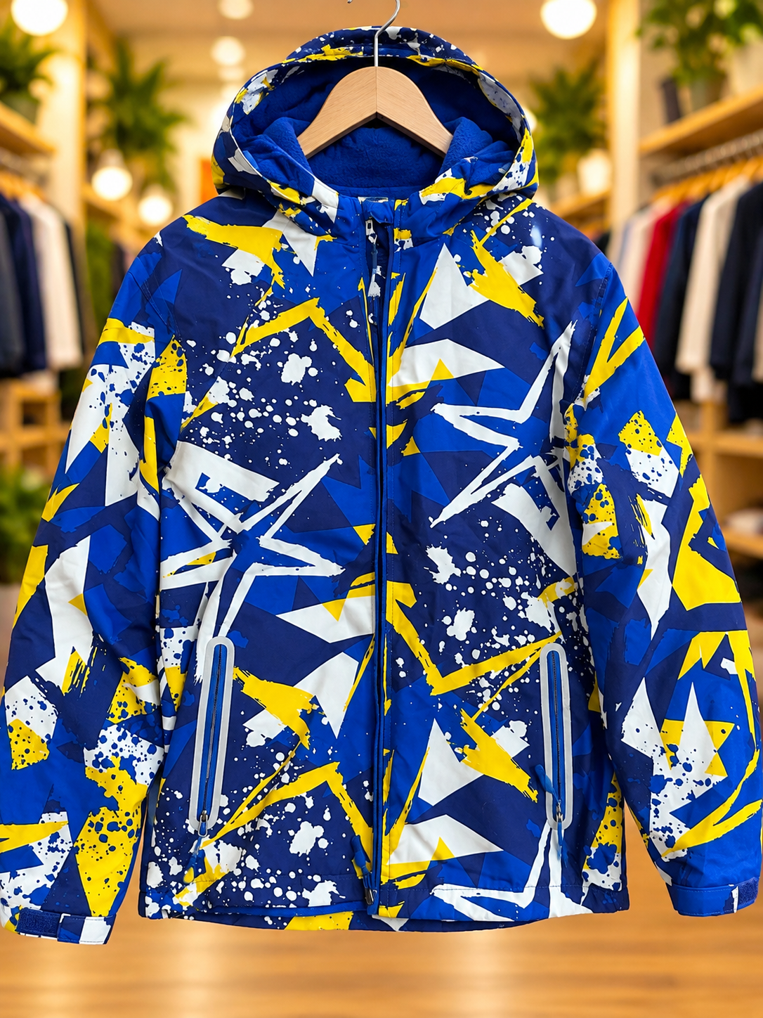 Kids’ Blue & Yellow Hooded Winter Jacket — Size 160/80
