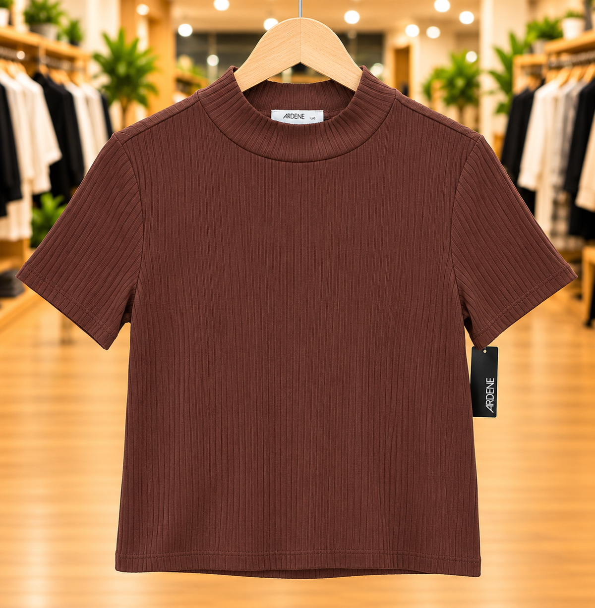 Ardene Brown Ribbed Mock Neck Top — Size L