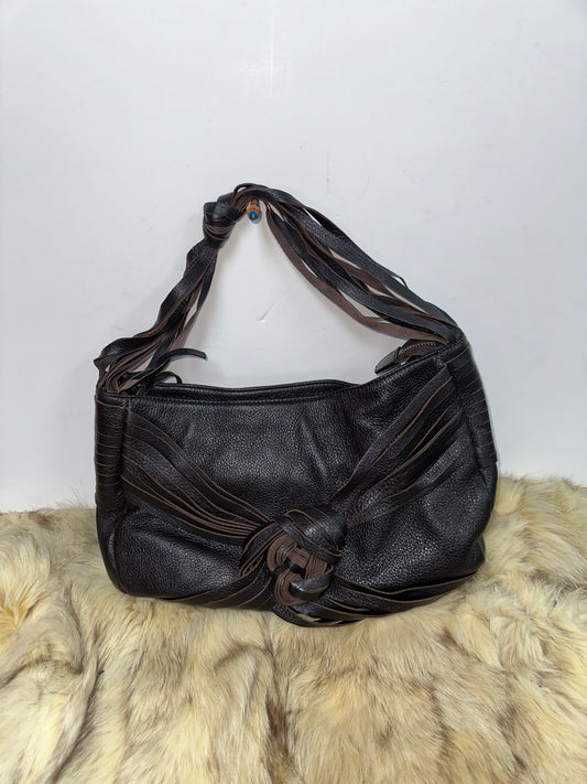 Boho-Chic Black Leather Shoulder Bag with Knotted Strap Detail