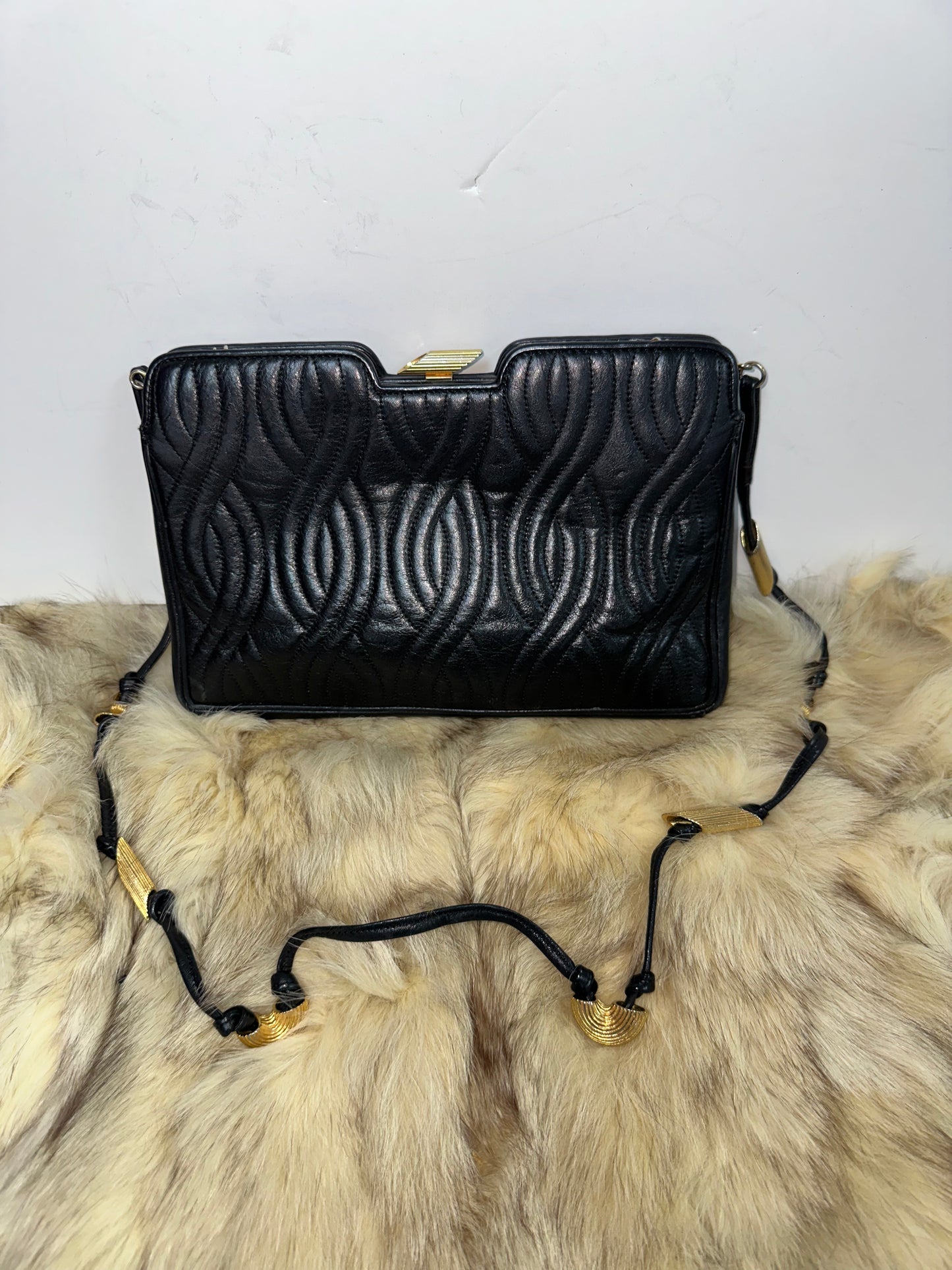 Fendi Black Quilted Shoulder Bag with Gold Shell Accents