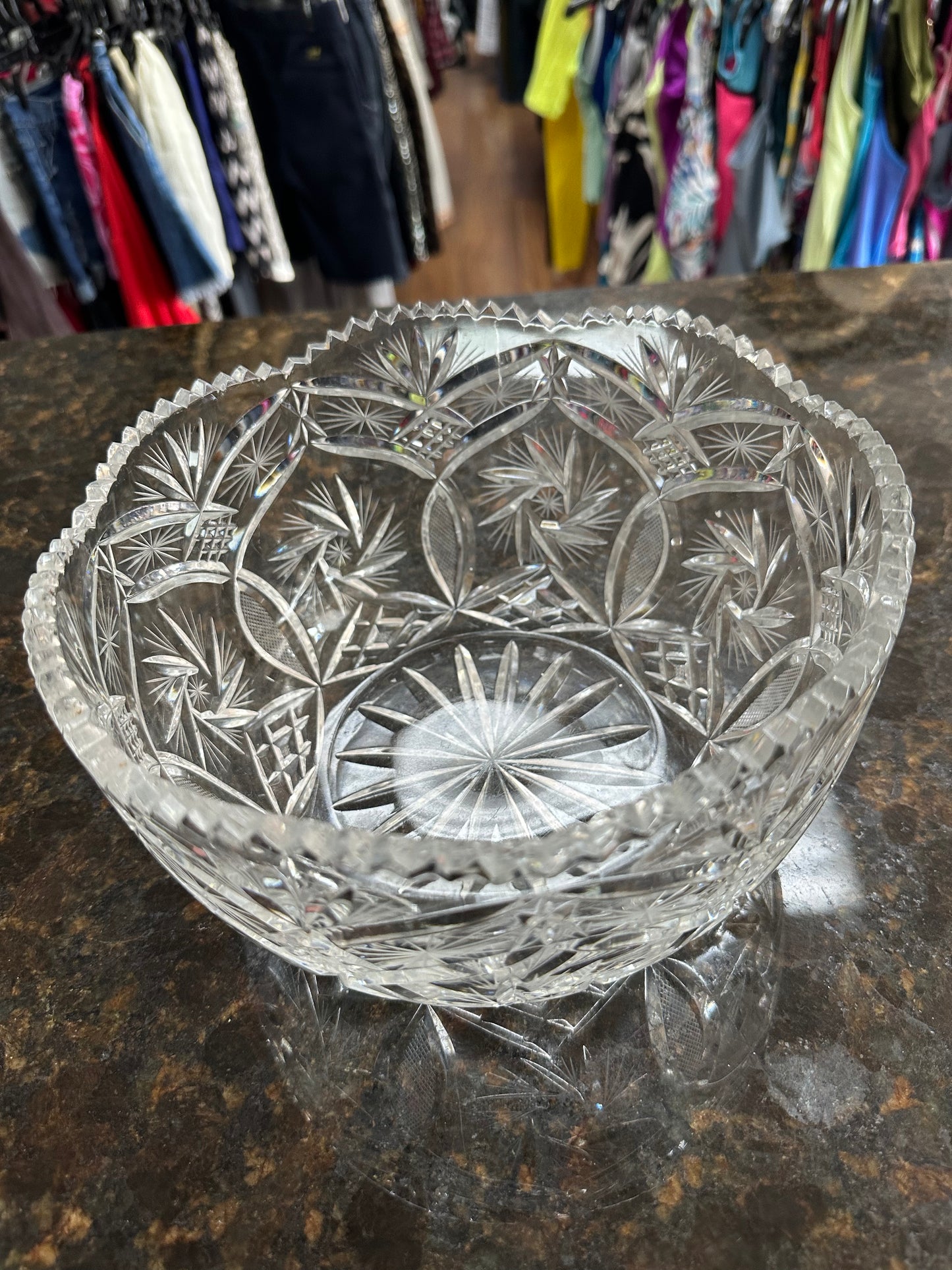 Vintage Cut Crystal Bowl – Starburst Pattern