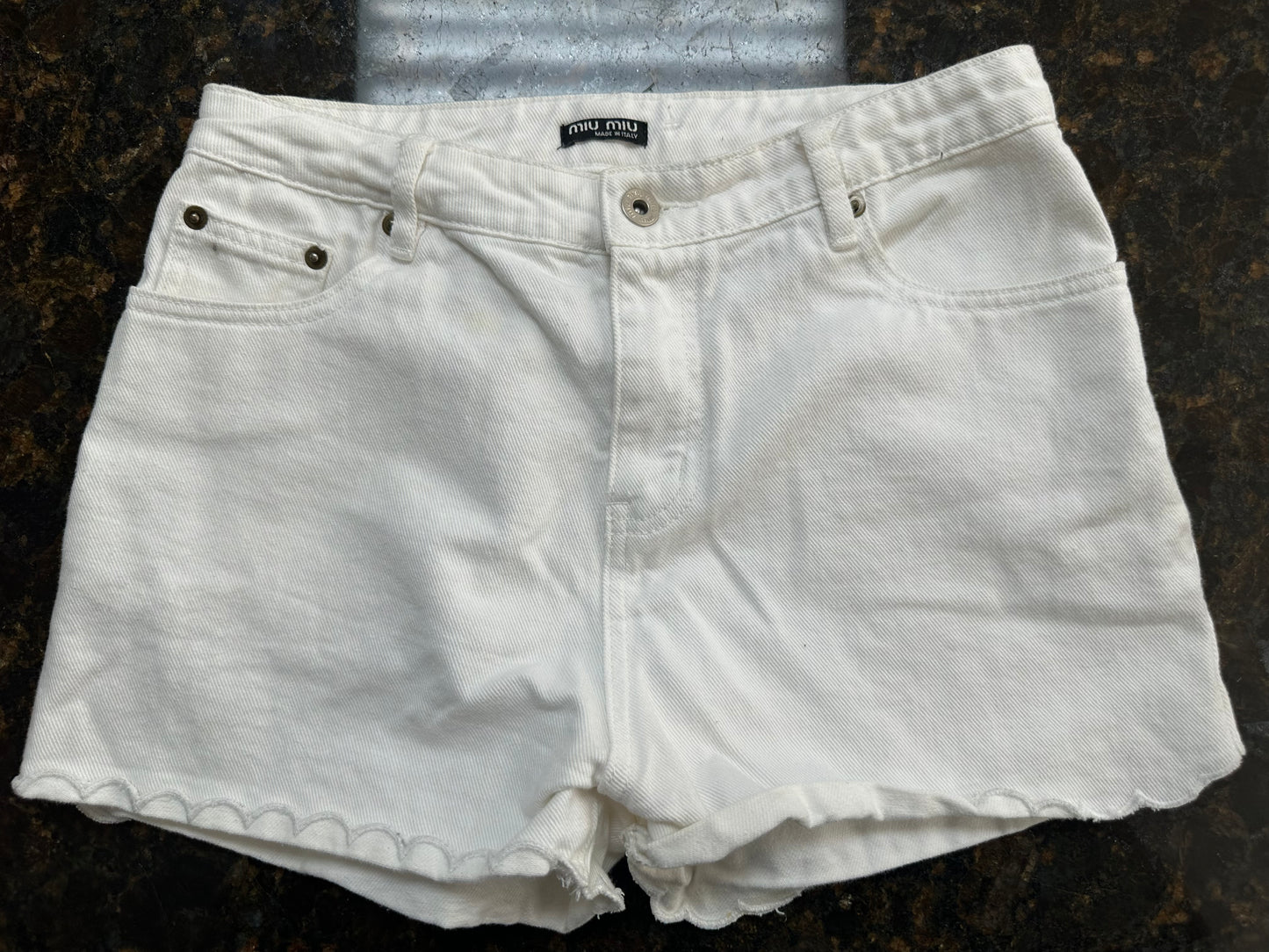 Miu Miu White Denim Shorts – Frayed Hem