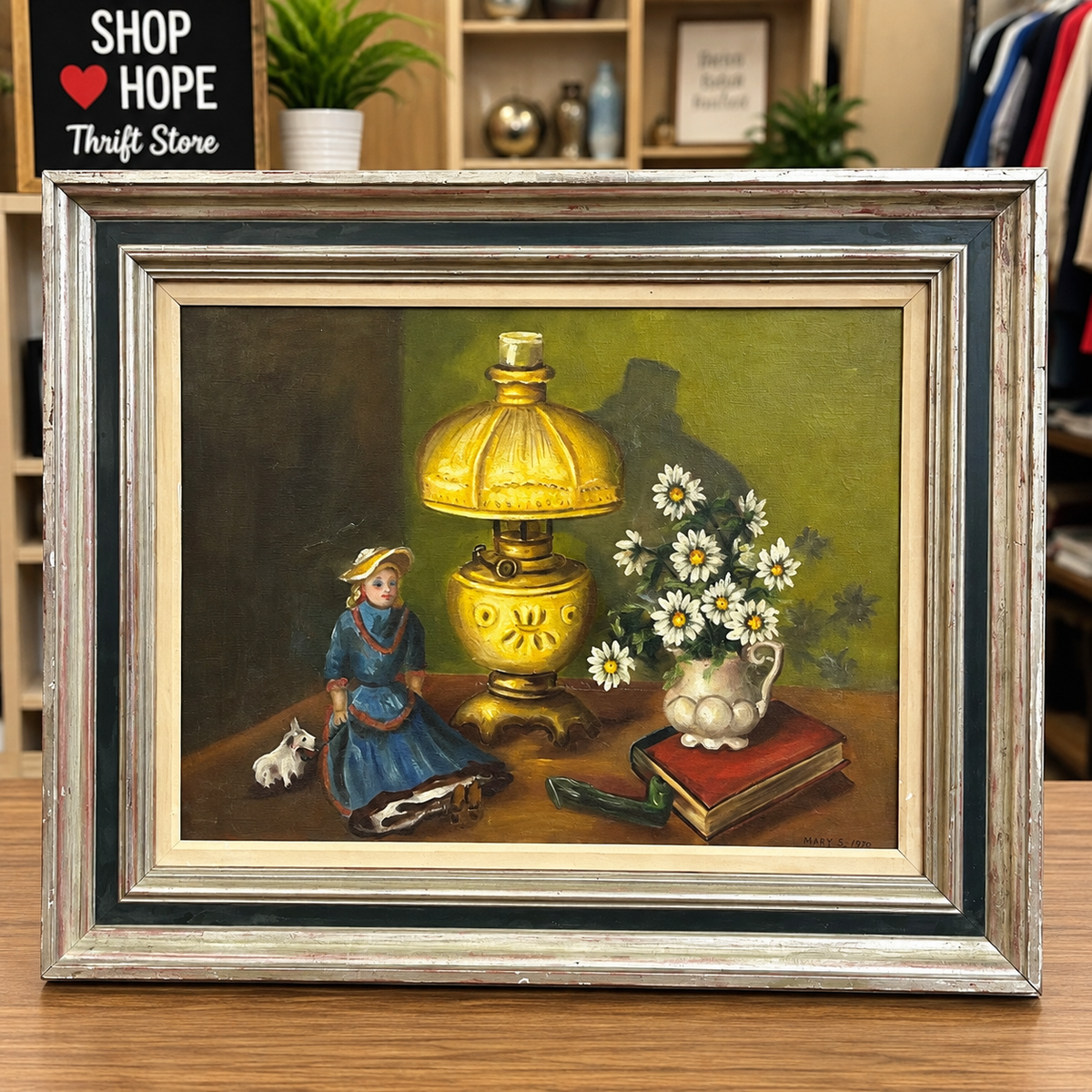 Vintage 1970 Signed Still Life Painting – Framed