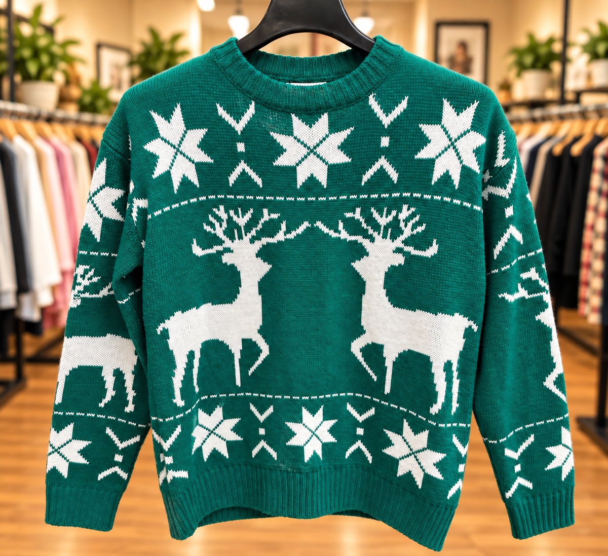 Zeagoo Green Reindeer Christmas Sweater – Size XL