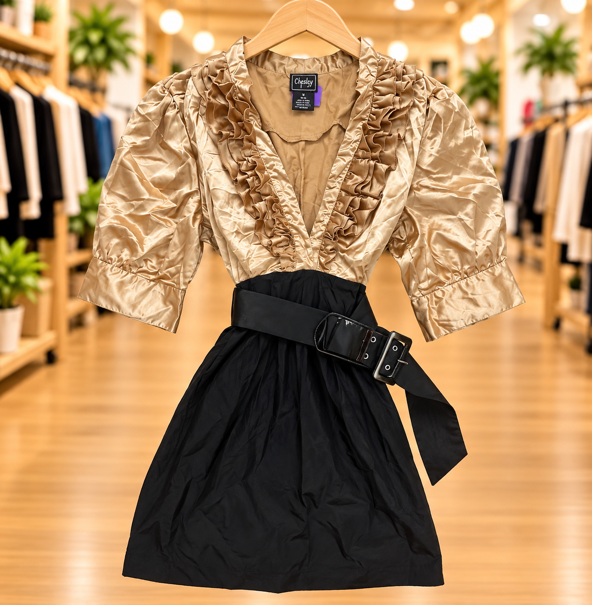 Chesley Gold & Black Ruffle Dress