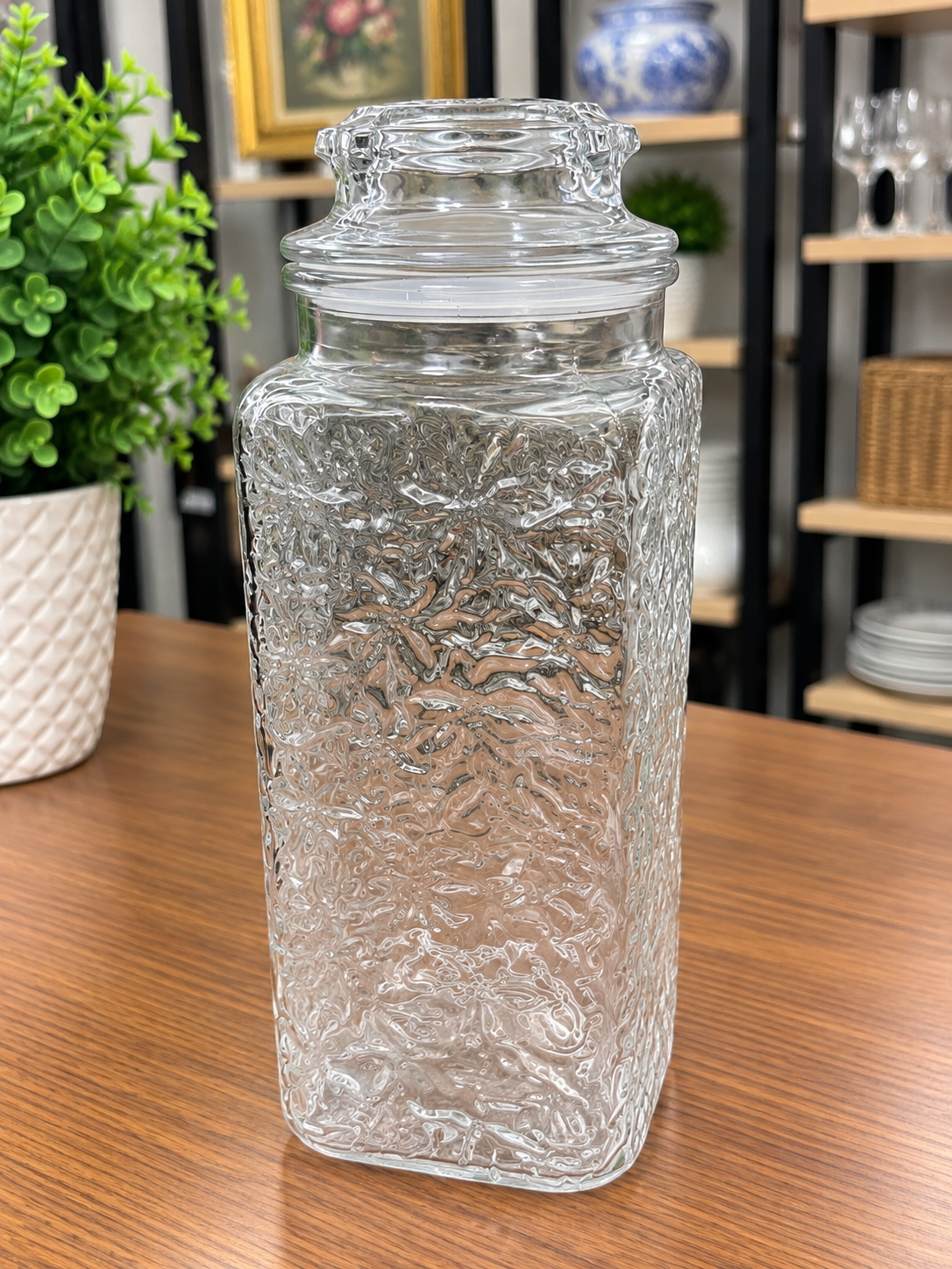 Textured Glass Storage Canister with Lid