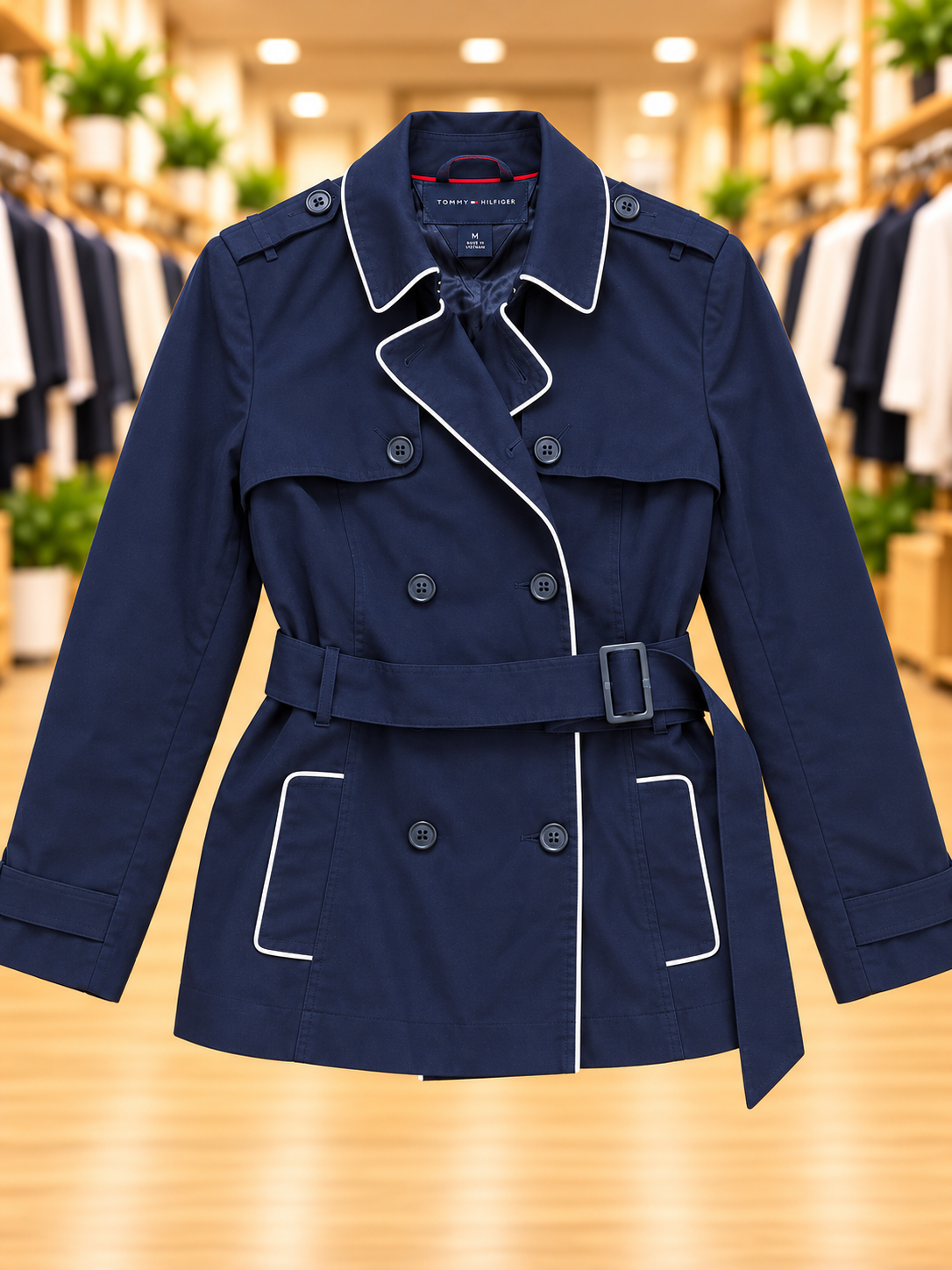 Tommy Hilfiger Navy Blue Trench Coat - Size M