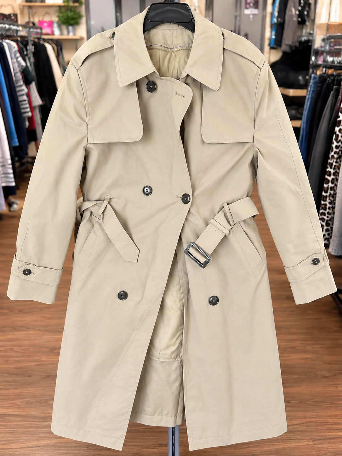 Classic Beige Belted Trench Coat – Size 42R
