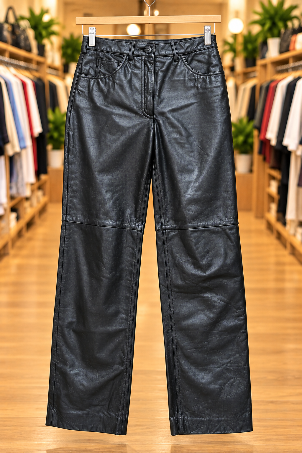 Black Genuine Leather Pants — Size 8