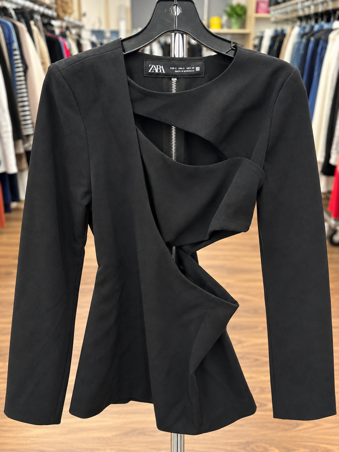 ZARA Black Asymmetrical Cutout Top – Size S