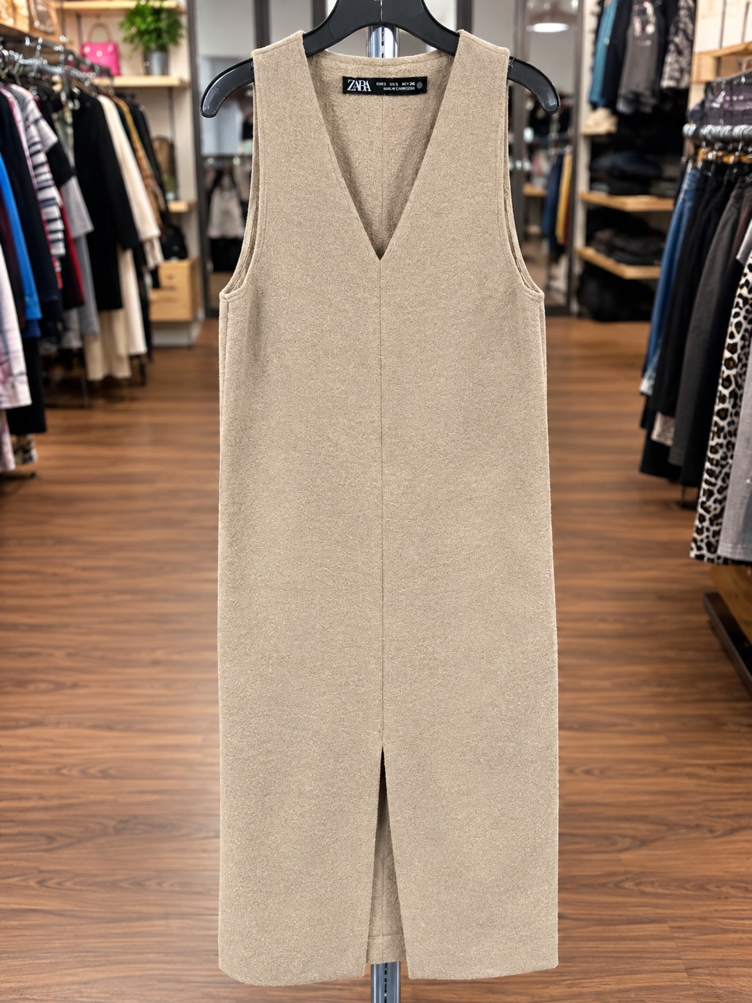 ZARA Beige Sleeveless Midi Dress – Size S