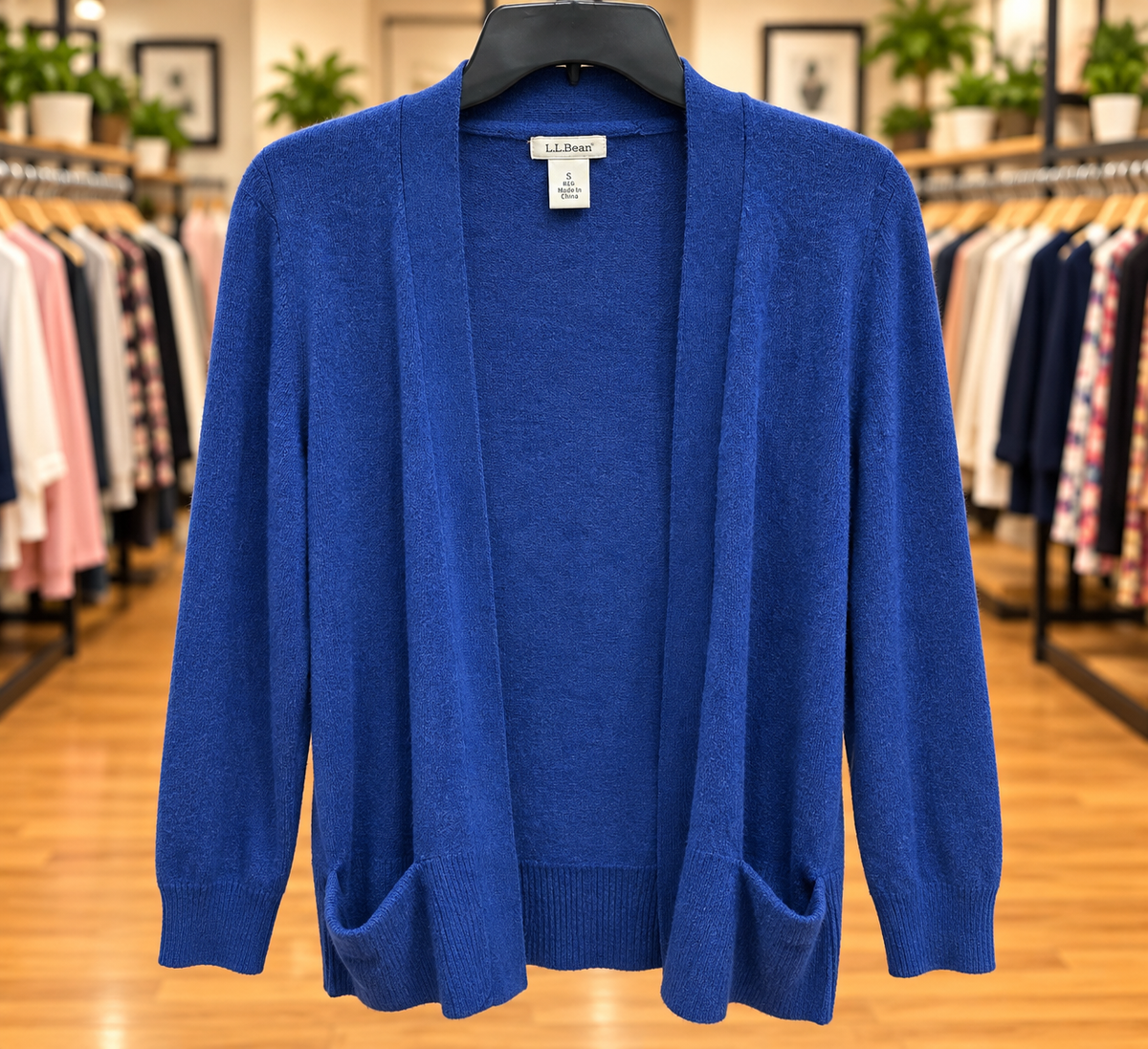 L.L.Bean Blue Open-Front Cardigan – Size Small