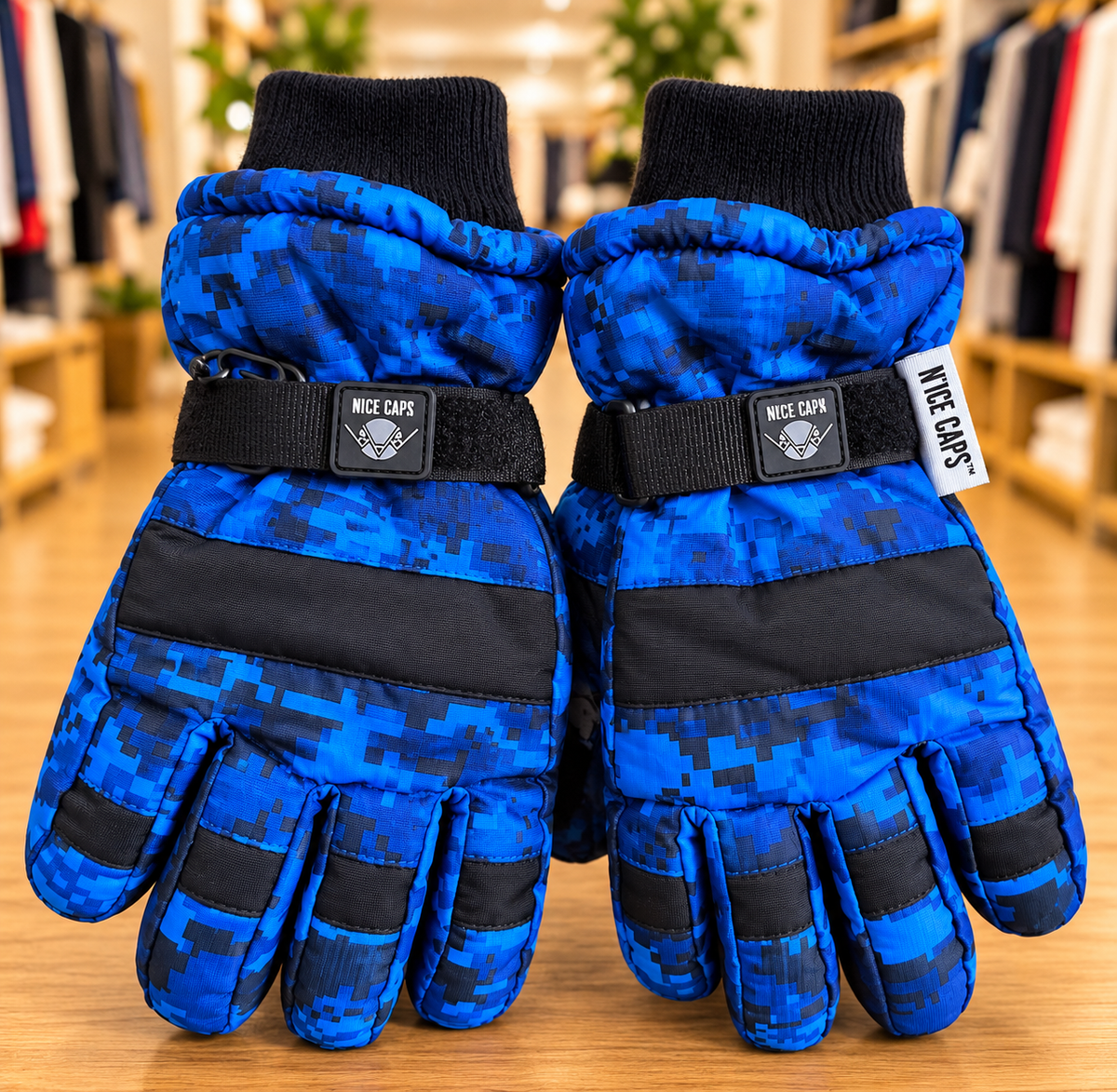 Nice Caps Blue Camo Insulated Winter Gloves