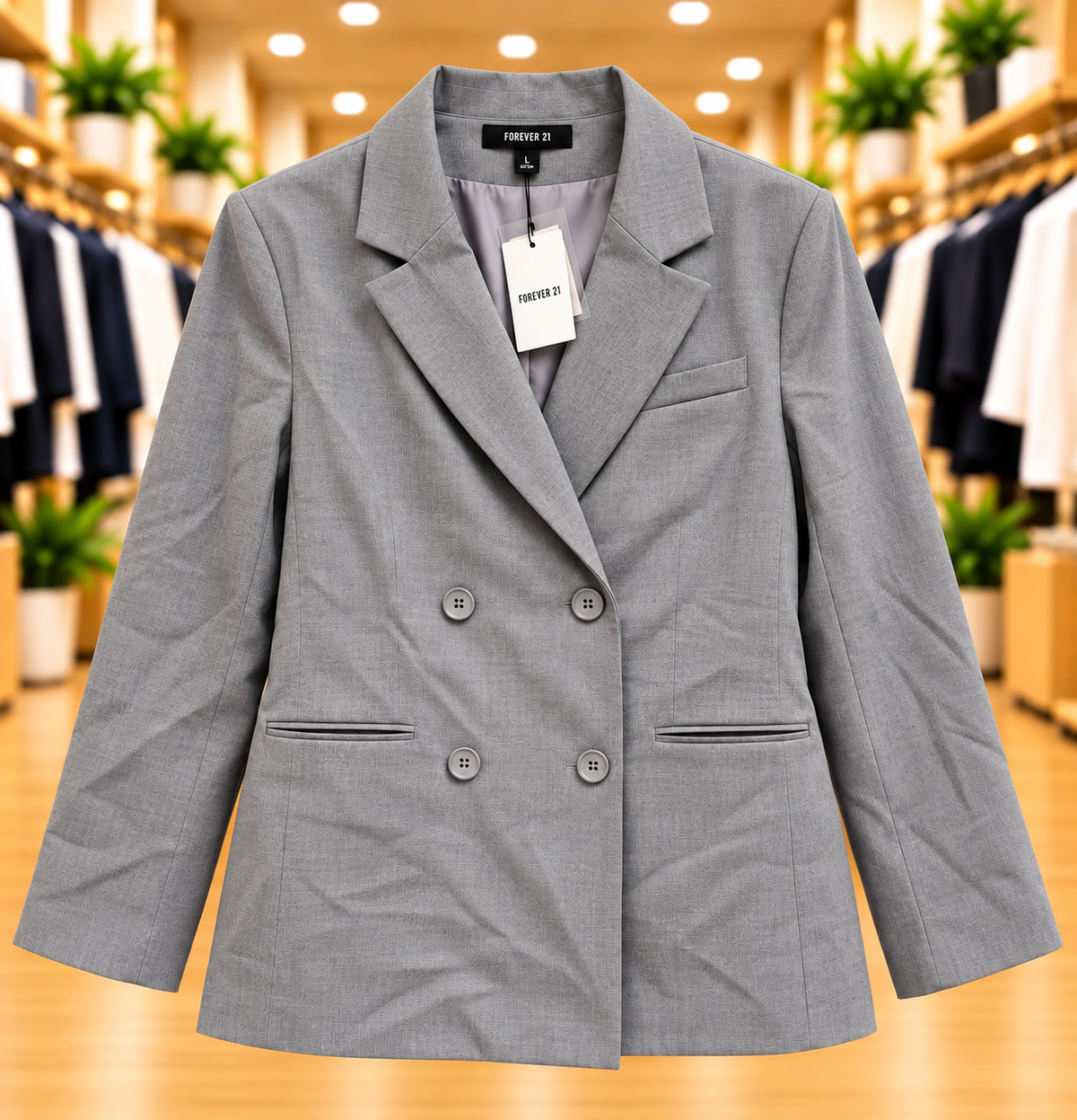 Forever 21 Double-Breasted Gray Blazer — Size L