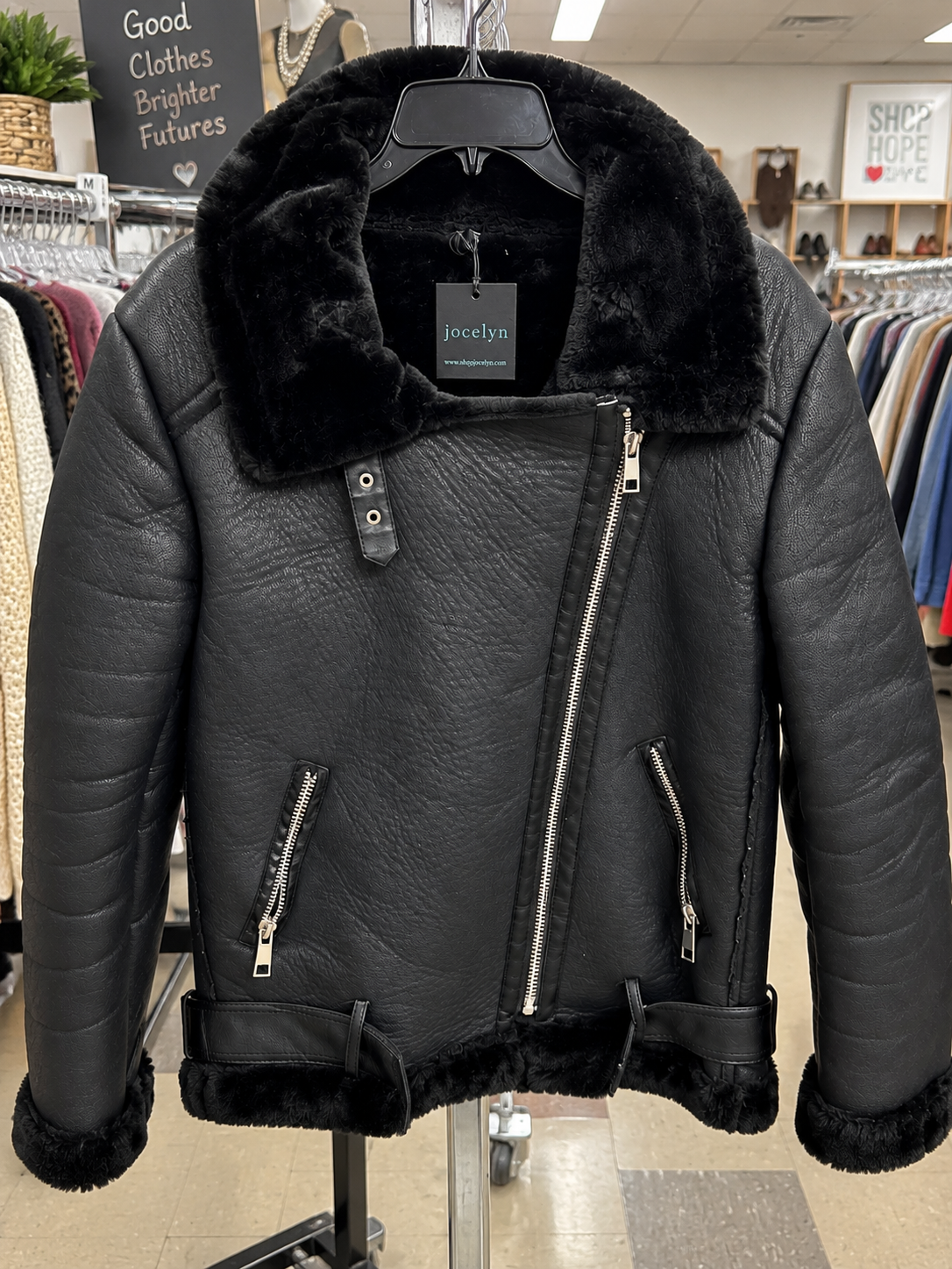 Jocelyn Black Faux Shearling Moto Jacket