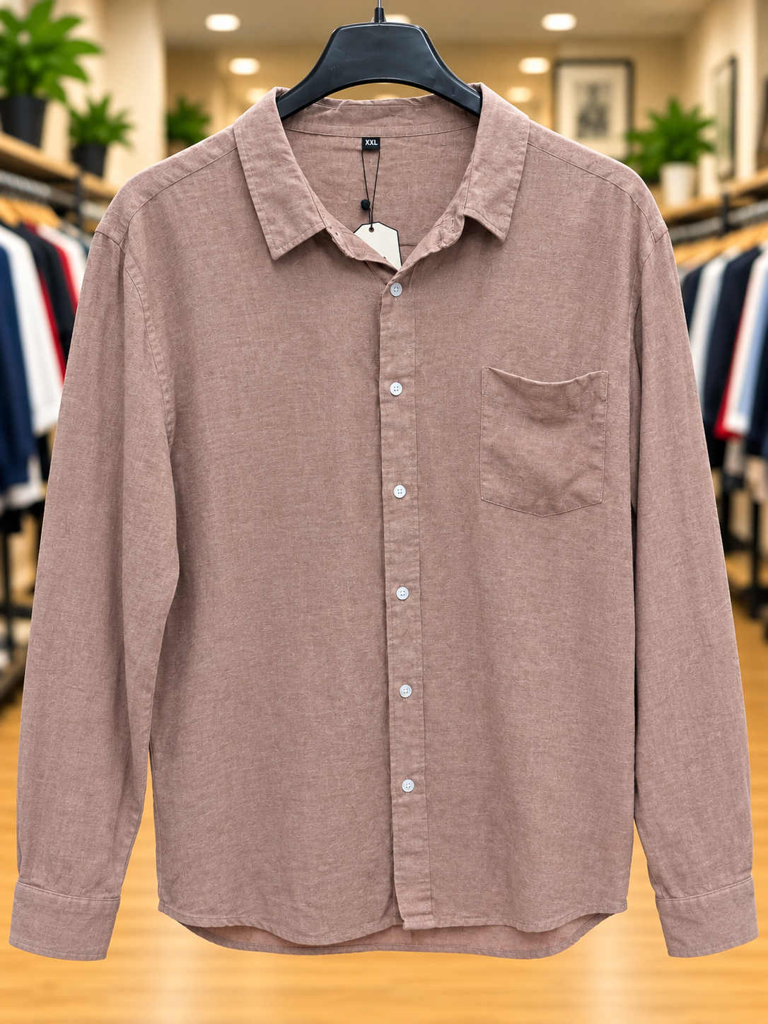 Men's Dusty Rose Button-Up Shirt – Size XXL