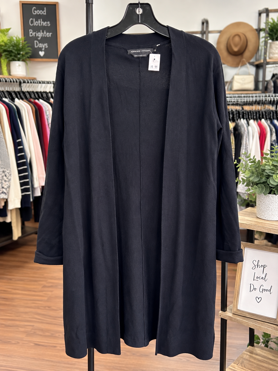 Adrienne Vittadini Long Open-Front Cardigan – Black