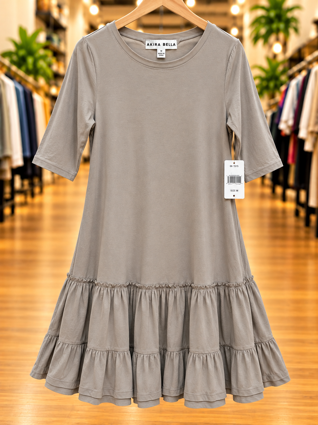 Akira Bella Gray Tiered Ruffle Dress — Size M