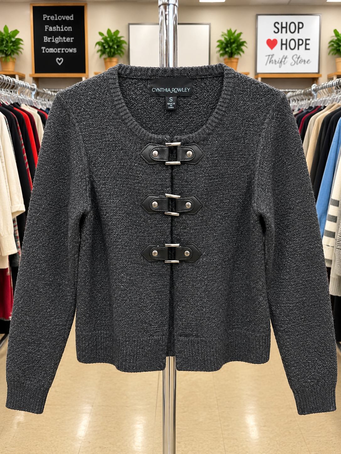 Cynthia Rowley Charcoal Knit Toggle Cardigan – Size S