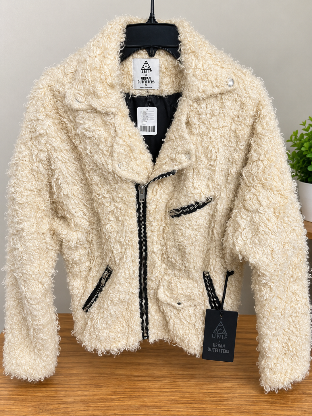 UNIF x Urban Outfitters Ivory Faux Shearling Jacket – Size Small