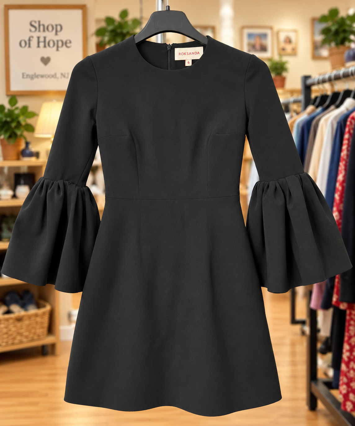 Roksanda Black Bell-Sleeve Dress – Size 6