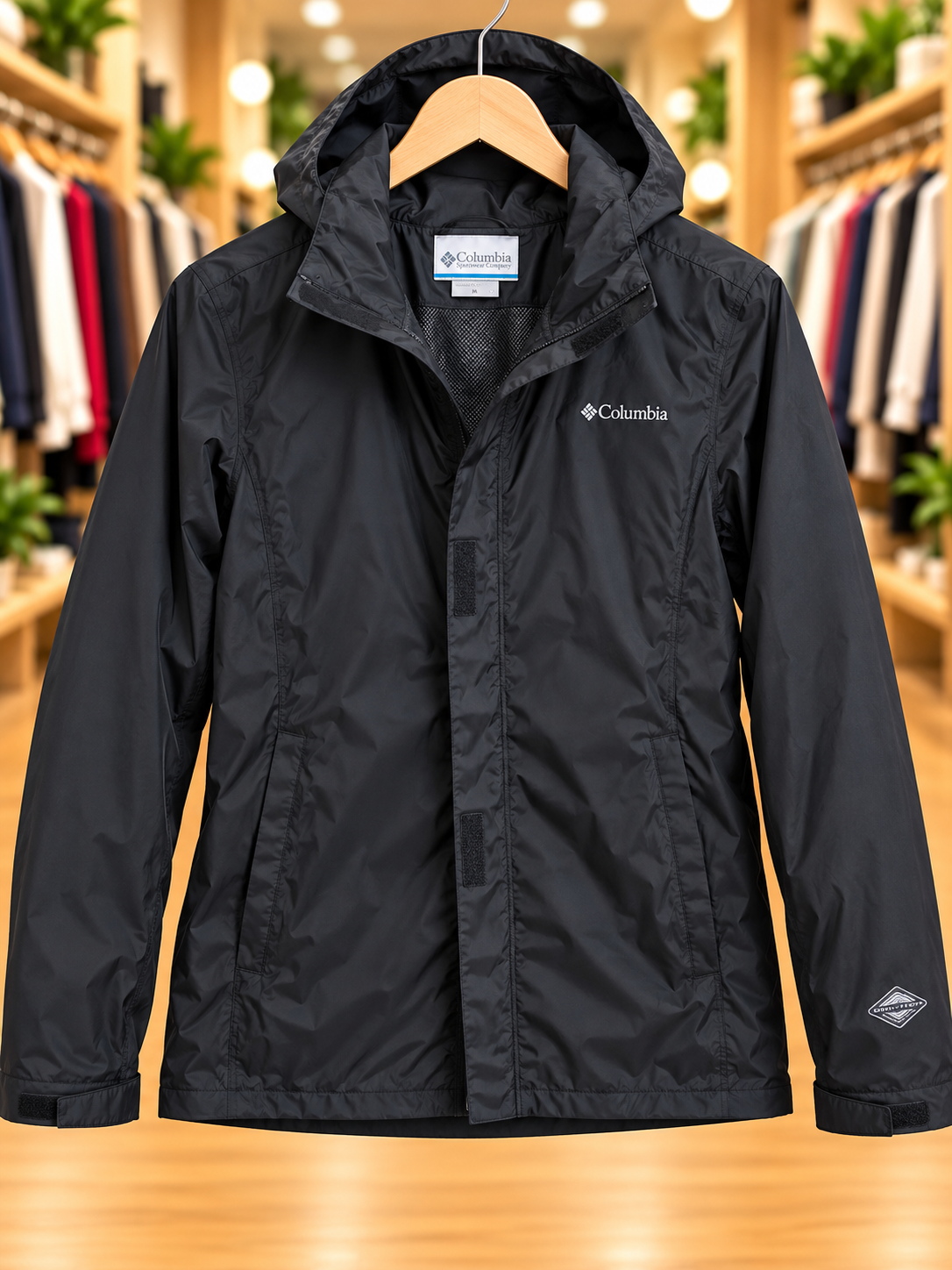 Columbia Black Hooded Jacket — Size Medium