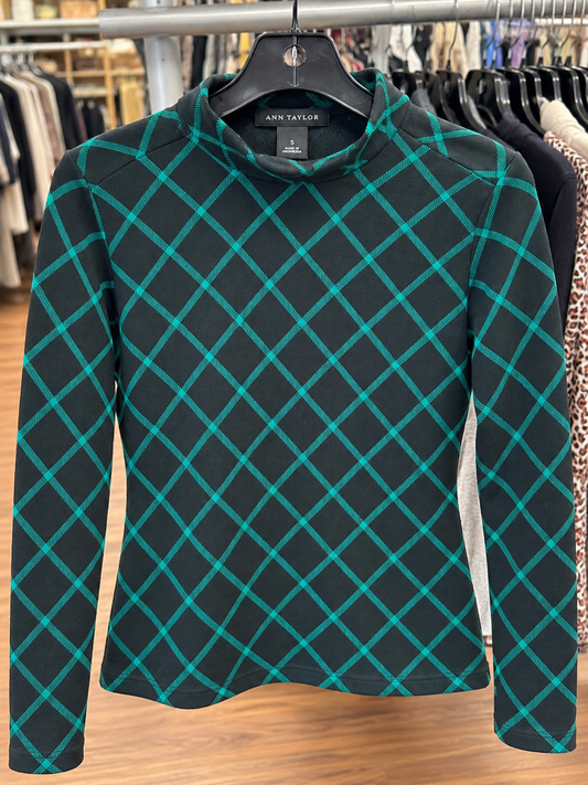 Ann Taylor Black & Green Plaid Top – Size S