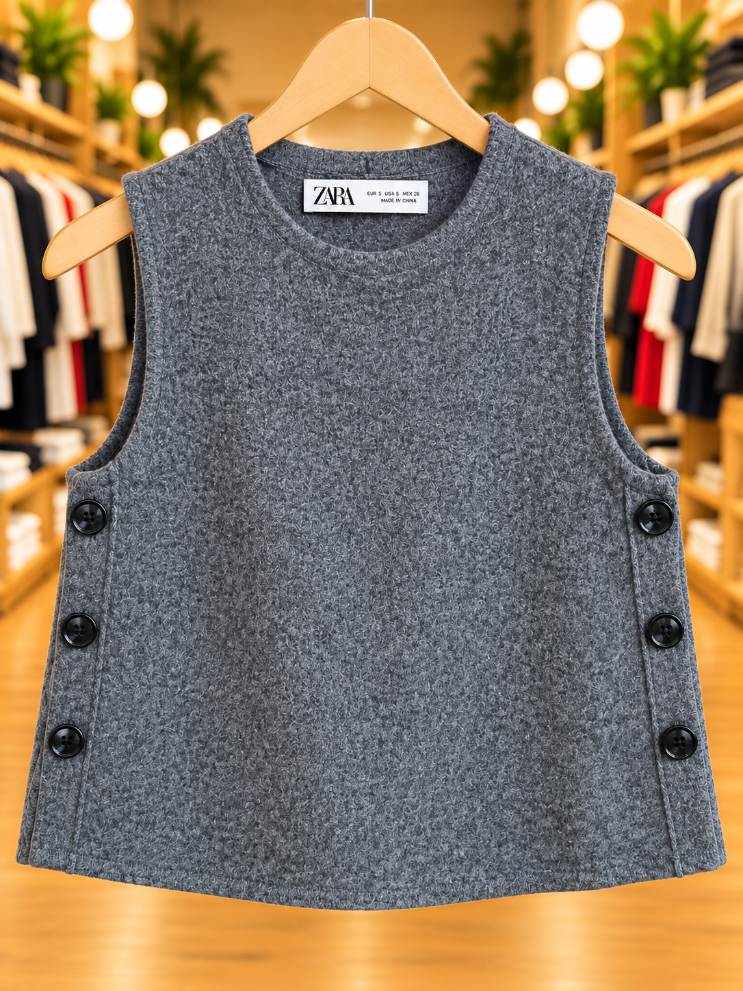 ZARA Gray Sleeveless Knit Vest — Size Small