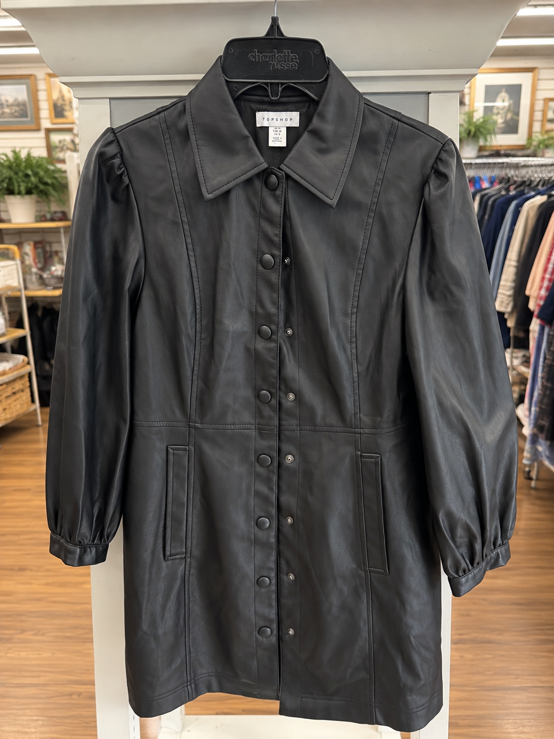 Topshop Black Faux Leather Coat – Size US 6