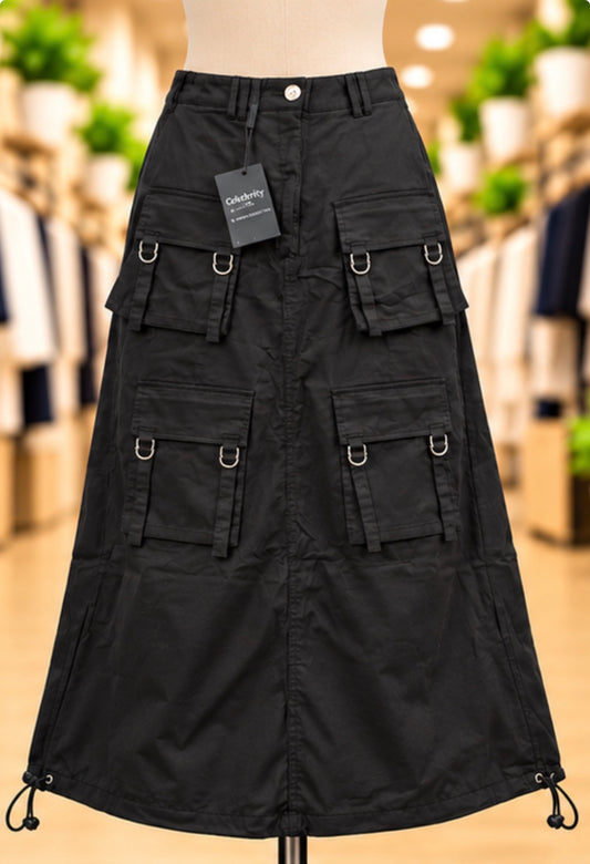 Celebrity by Hera Collection Black Cargo Maxi Skirt — Size S