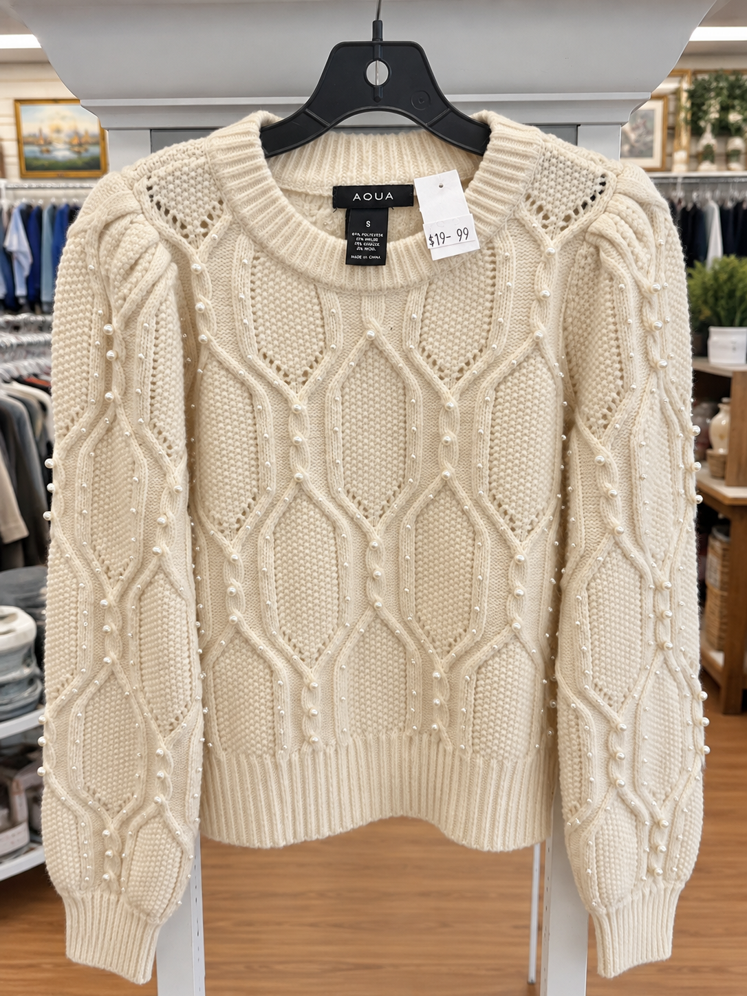 AQUA Pearl Embellished Knit Sweater – Size Small