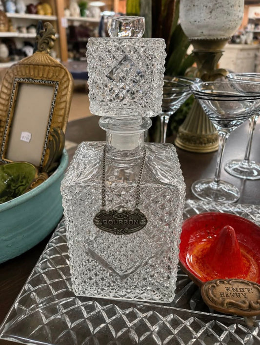 Diamonds Cut Glass Bourbon Decanter with Tag