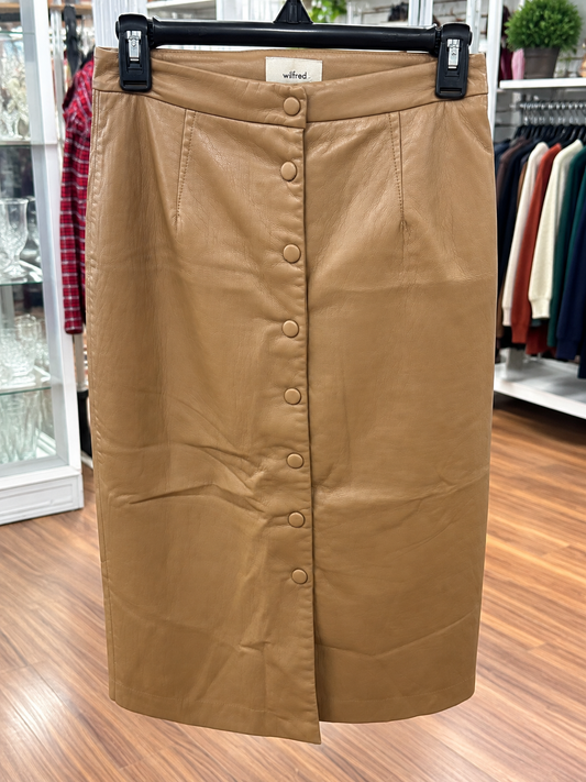 Wilfred Brown Faux Leather Button-Front Midi Skirt