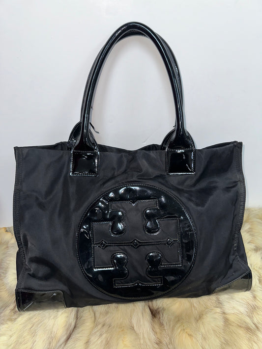 Tory Burch Ella Black Nylon Tote with Patent Leather Logo