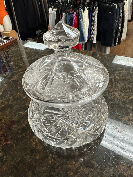 Vintage Cut Crystal Lidded Candy Dish – Starburst Pattern