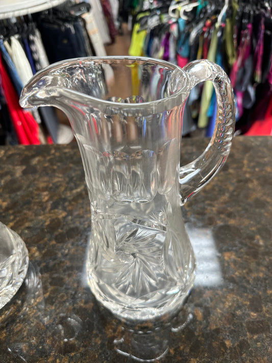 Vintage Cut Crystal Pitcher – Starburst Pattern with Textured Handle