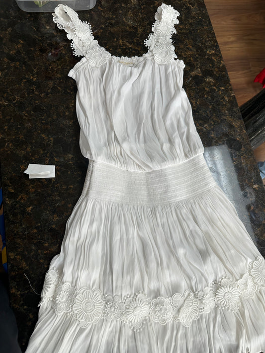 Ramy Brook White Sleeveless Dress with Lace Strap & Hem Detail