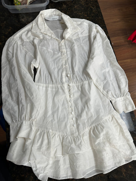 IRO Paris White Button-Front Dress with Ruffle Hem