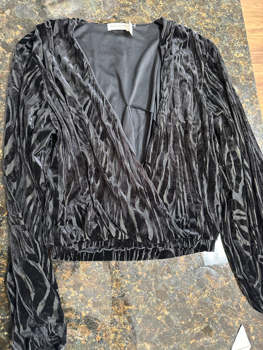 Ramy Brook Black Velvet Zebra-Pattern Wrap Top