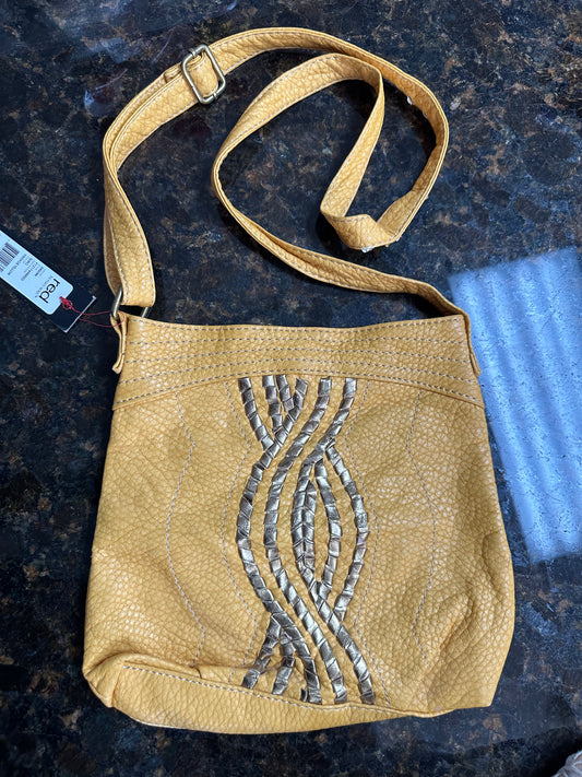 Yellow Textured Crossbody Bag with Metallic Wave Front